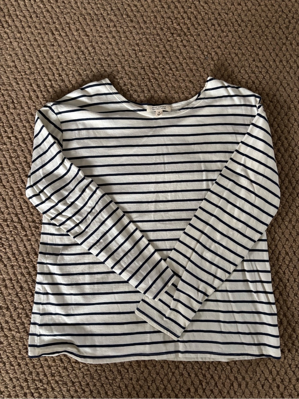 Nili Lotan Navy & White Striped Boatneck Tee Size M